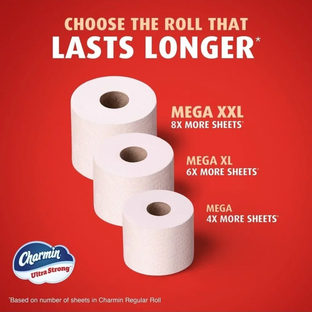 Charmin Ultra Strong Toilet Paper - 6 Mega Rolls: Dye-Free, Non-Toxic, 220 Sheet